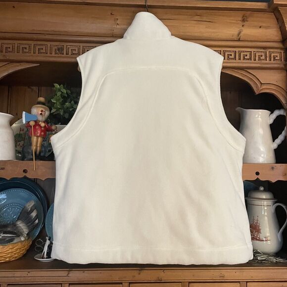 IZOD Reversible Vest Sz XL Womens Horseshoe Applique Ivory Fleece Beige Canvas - Picture 4 of 6